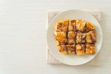 roti with egg, banana and chocolate