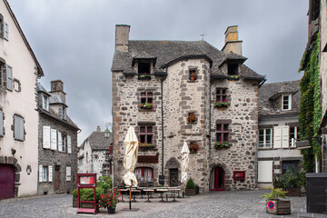 Fototapeta na wymiar Village of Salers in France, with its typical stone houses 