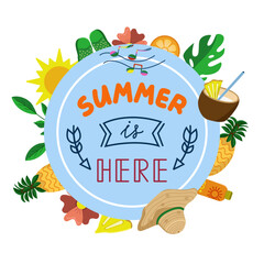 Vector color Lettering on the theme of summer. Image of isolated objects for Summer holidays on the beach.