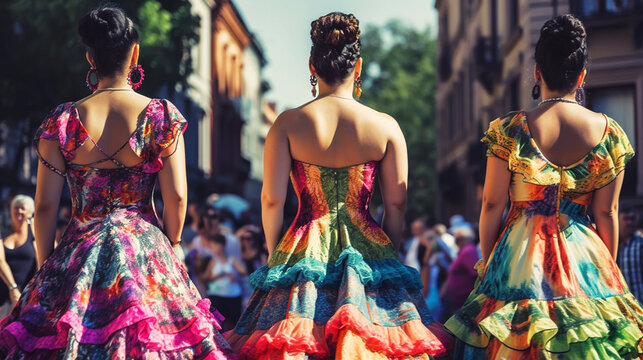 Colorful skirts fly during traditional Mexican dancing. Generative AI