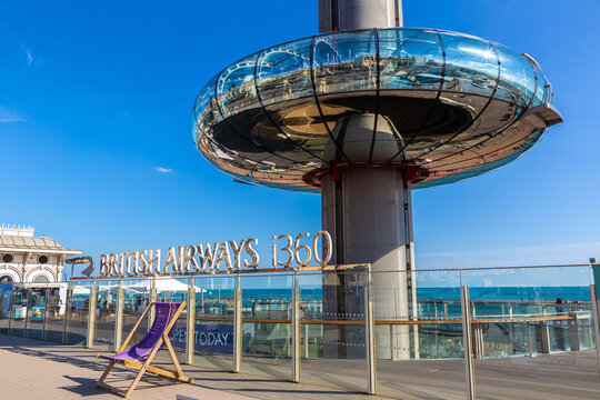 The British Airways i360 observation tower at Brighton beach, England, UK