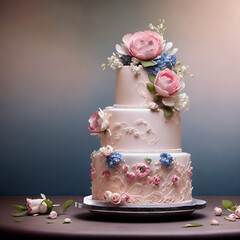 wedding cake decorated with flowers. Generate Ai