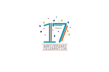 17th, 17 years, 17 year anniversary 2 colors blue and orange on white background abstract style logotype, vector design for celebration vector