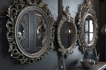 A set of decorative mirrors with ornate frames. generative AI