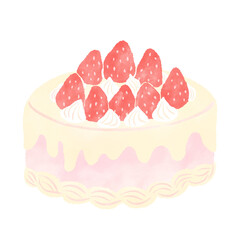 Strawberry whole cake, shortcake Birthday and celebration Simple and cute hand-painted watercolor illustration / イチゴのホールケーキ,ショートケーキ 誕生日やお祝い シンプルでかわいい手描きの水彩イラスト