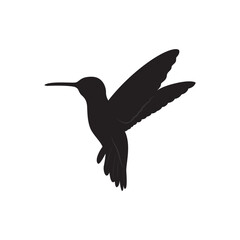Hummingbird silhouette vector isolated on white. Small humming bird in flight.