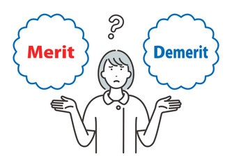 Merit / Demerit：メリットとデメリットを比べて悩む若い女性看護師