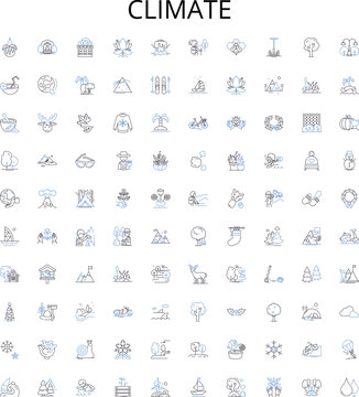 Climate outline icons collection. Climate, Heat, Cold, Temperatures, Global, Weather, Atmosphere vector illustration set. Humidity, Wind, Change linear signs