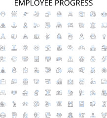 Employee progress outline icons collection. Employee, Progress, Development, Tracking, Monitoring, Growth, Evaluation vector illustration set. Assessment,Goal-setting,Improvement linear signs