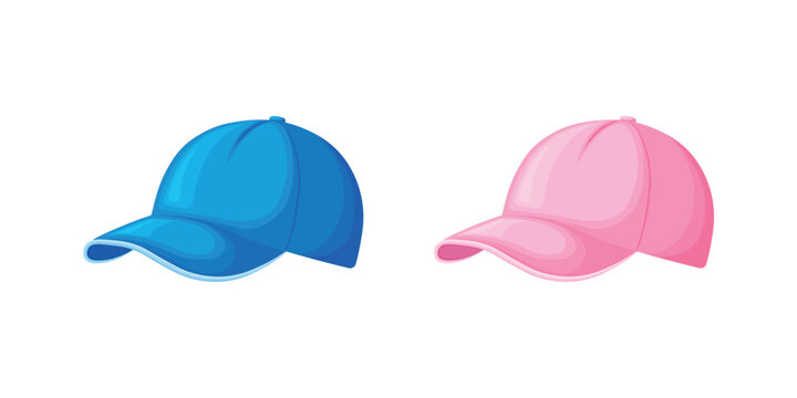 Blue and pink cap. Cartoon-style baseball caps. Headdress. Vector illustration isolated on a white background