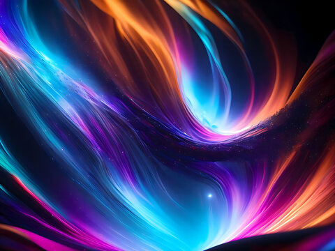 Galaxy fog Dark Wallpaper , style of windows 11, 4d abstract fluid artwork rendered in unreal engine 5, 4k, super highly detailed ribbons of color floating and contorting. Generative AI