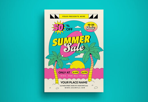 Colorful Flat Design Summer Sale Flyer Layout