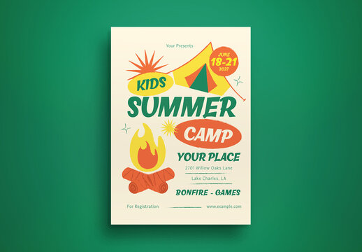 Orange Handrawn Kids Summer Camp Flyer Layout