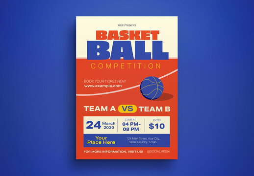 Orange Flat Design Basketball Competition Flyer Layout