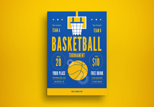 Blue Flat Design Basketball Tournament Flyer Layout