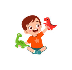 little kid play with dinosaur toy and feel happy © Colorfuel Studio