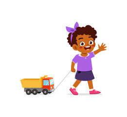 little kid playing a toy truck and feel happy
