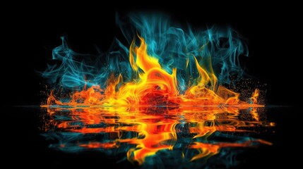 neon fire and smoke on the water, glowing effect for music videos and vj background, festival background with heavy glow