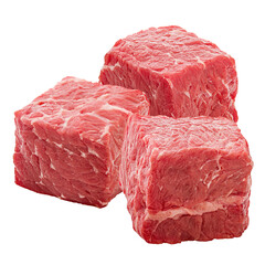 Cubes of raw beef meat isolated on transparent background