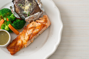 grilled salmon steak with bake potato