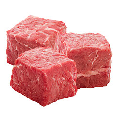 Cubes of raw beef meat isolated on transparent background
