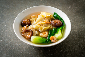 pork dumpling soup with shrimps and vegetable