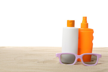 Accessories for summer skin and body care, isolated on white background