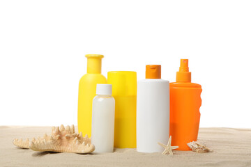 Accessories for summer skin and body care, isolated on white background