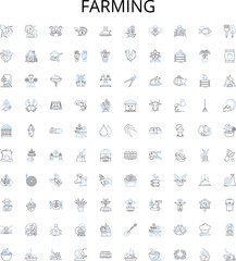 Fototapeta premium Farming outline icons collection. Cropping, Cultivation, Plowing, Planting, Tillage, Irrigation, Reaping vector illustration set. Harvesting, Sowing, Weeding linear signs