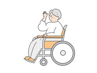 車椅子に乗るシニア女性　イラスト