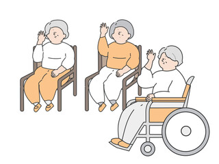 レクリエーションに参加する高齢女性　イラスト