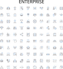 Obraz premium Enterprise outline icons collection. Enterprise, Business, Companies, Organizations, Production, Services, Group vector illustration set. Management, Markets, Solutions linear signs