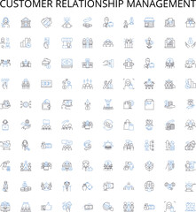 Obraz premium Customer relationship management outline icons collection. CRM, Customer, Relationships, Management, Service, Support, Information vector illustration set. Communication, Data, Analytics linear signs