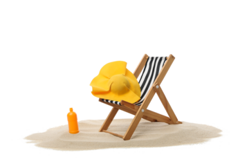 Sand with summer accessories isolated on white background