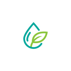 green eco icon. Illustration of water drop and green leaf
