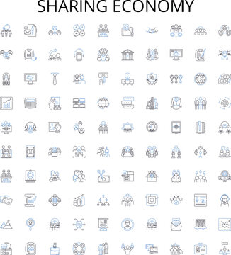 Sharing Economy outline icons collection. Collaborative, Network, Exchange, Disintermediation, Platform, Commercialization, Collaboration vector illustration set. Connectivity, Participation