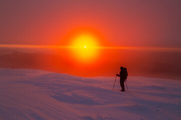 Fototapeta na wymiar Beautiful sunset light in the Alps in winter