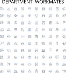 Department workmates outline icons collection. Colleagues, Coworkers, Teammates, Staff, Personnel, Associates, Peers vector illustration set. Group, Department, Members linear signs