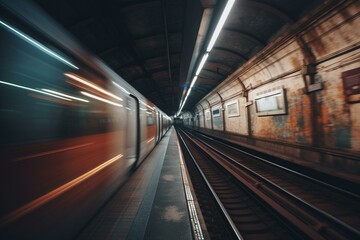 Fototapeta na wymiar Subway Tunnel Motion Blur - Generative Ai