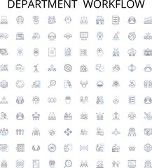 Department workflow outline icons collection. Department, Workflow, Management, Automation, Process, Systems, Efficiency vector illustration set. Productivity, Control, Software linear signs