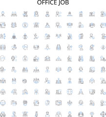 Office job outline icons collection. Office, Job, Administrative, Clerk, Manager, Secretary, Assistant vector illustration set. Human, Resources, Analyst linear signs