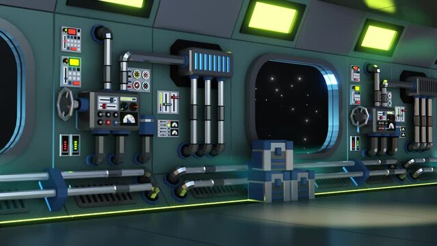 Corridor in a space station or spaceship - looped 3D animation.