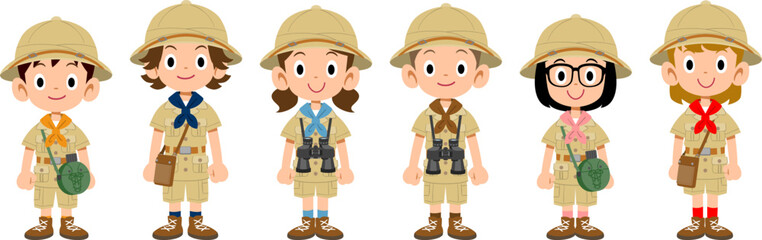 男子と女子の子ども探検隊
