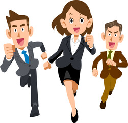 ダッシュする三人のビジネスパーソン
