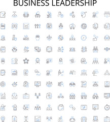 Business leadership outline icons collection. Leadership, Business, Manager, Strategy, Executive, Motivation, Influence vector illustration set. Management, Culture, Decisions linear signs