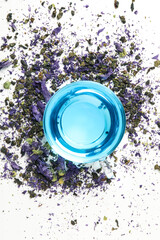 Concept of tasty hot drink, Anchan tea, top view