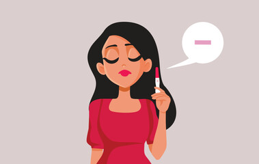 Sad Woman with Fertility Problems Holding Negative Pregnancy Test. Sad girl trying to get pregnant despite conceiving issues 
