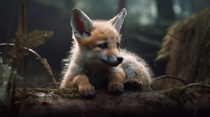 red fox vulpes bab in the woods
