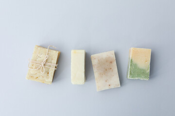 Soap - spa, beauty procedures and skin care concept, top view