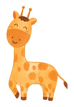 Giraffe . Watercolor paint design . Cute animal cartoon character . Walking position . Vector .